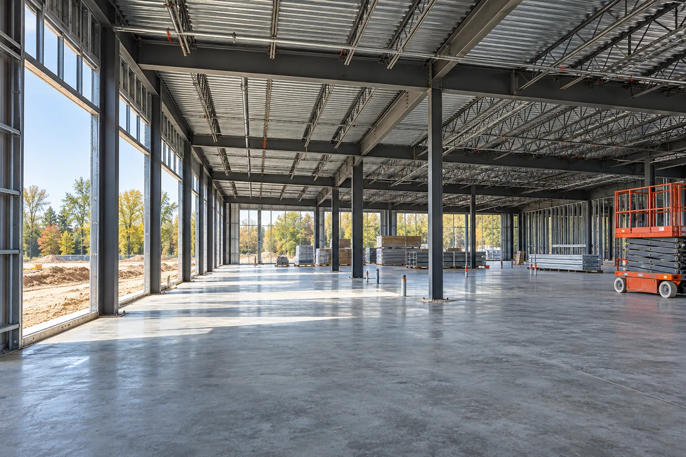 Illustrative commercial construction scene